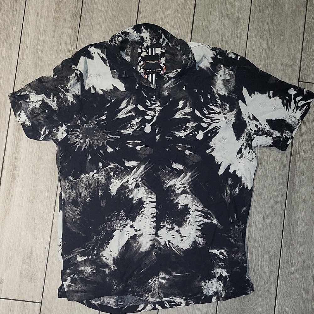 Denim & Flower Black and White Casual Button Down Shirt